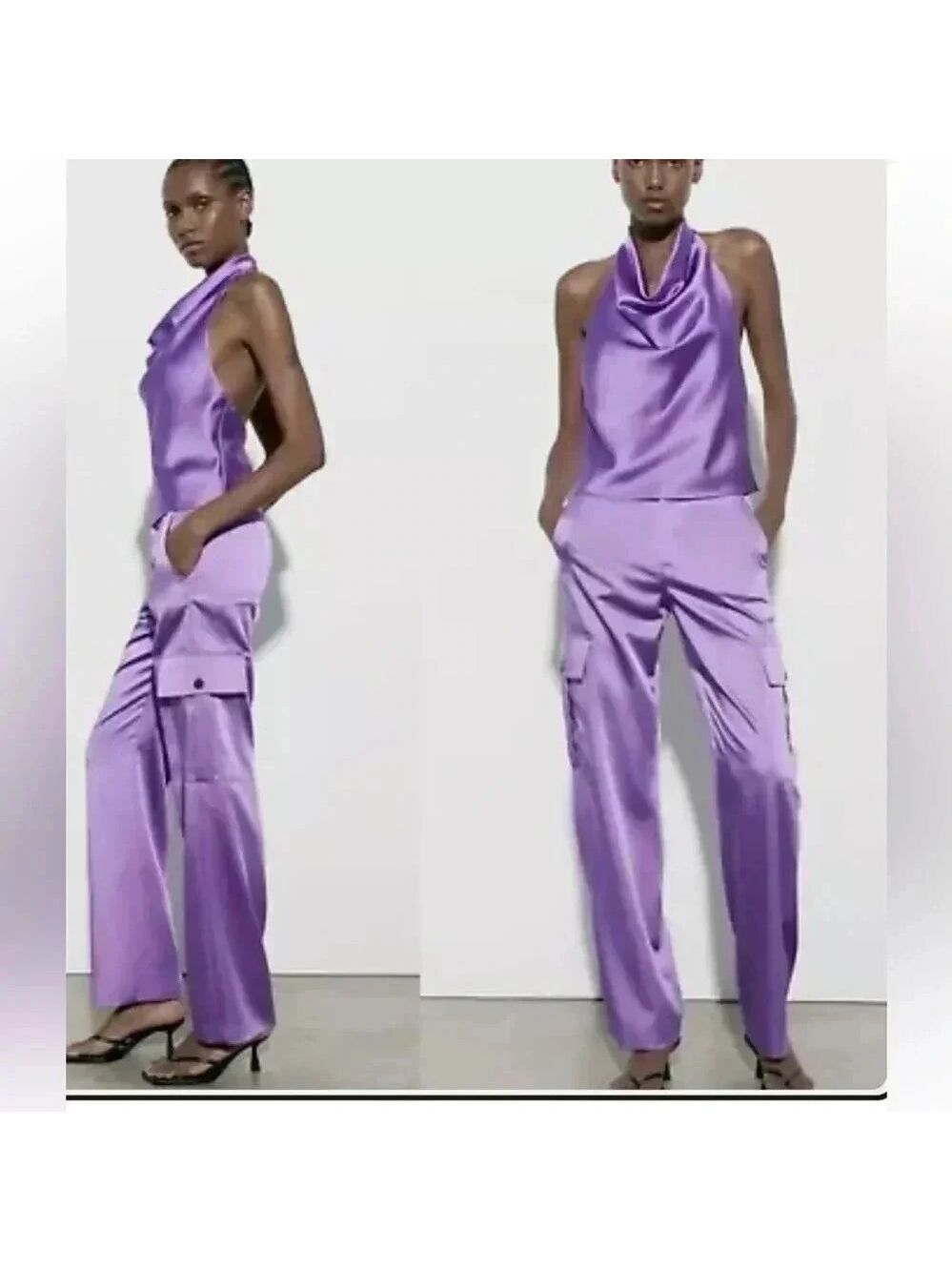 COPY - NWOT ZARA PURPLE SATIN EFFECT CARGO STYLE PANTS